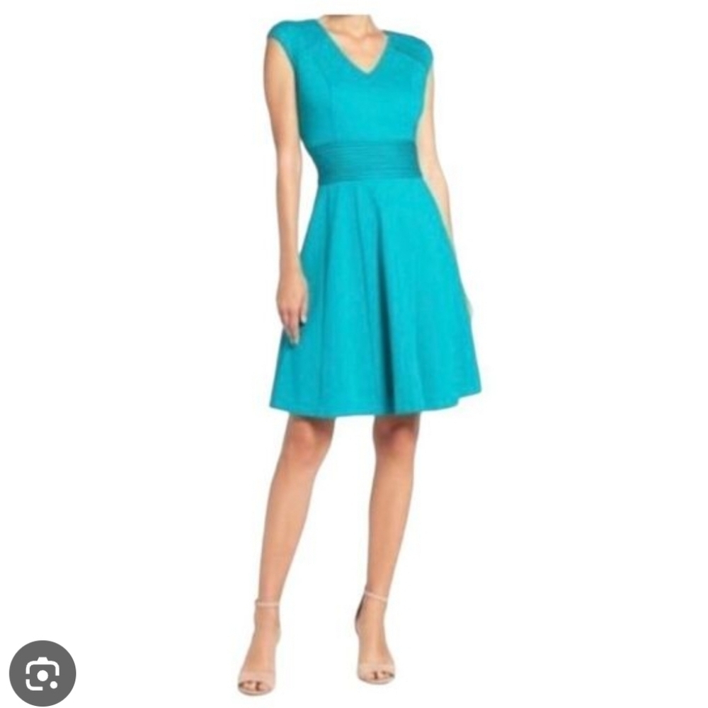 Eliza J Pintucked Waist Ponte Knit Fit And Flare Vibrant Blue Skater Dress